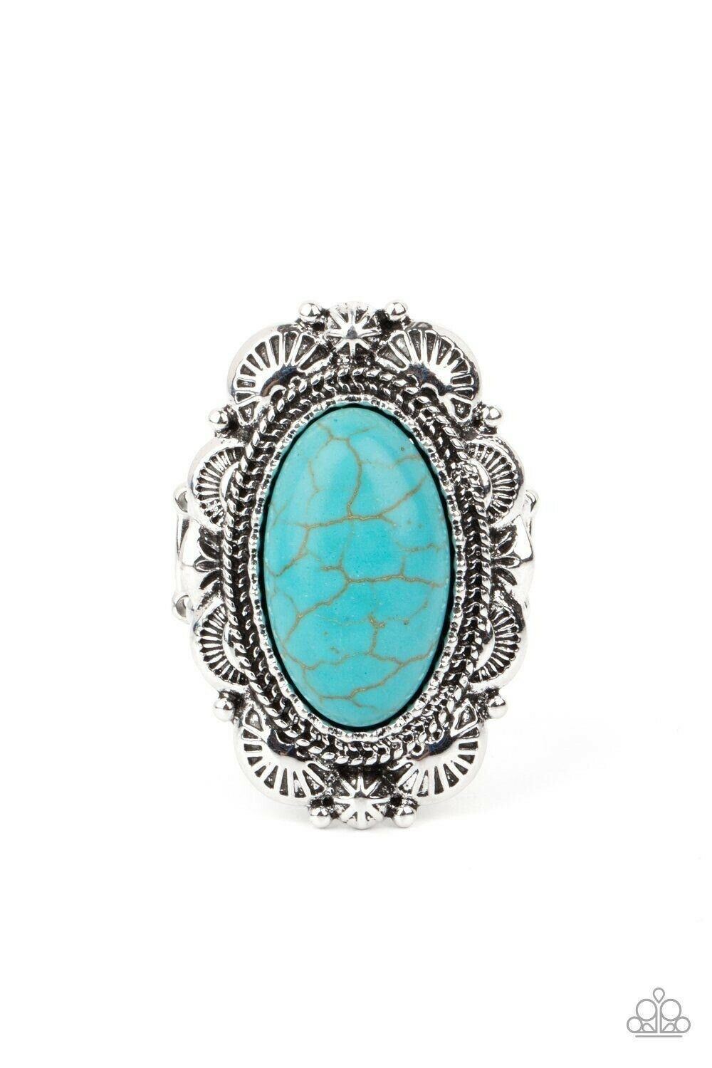 Bring Down The RANCH House - Blue Stretchy Ring Paparazzi Jewelry Accessories 7810