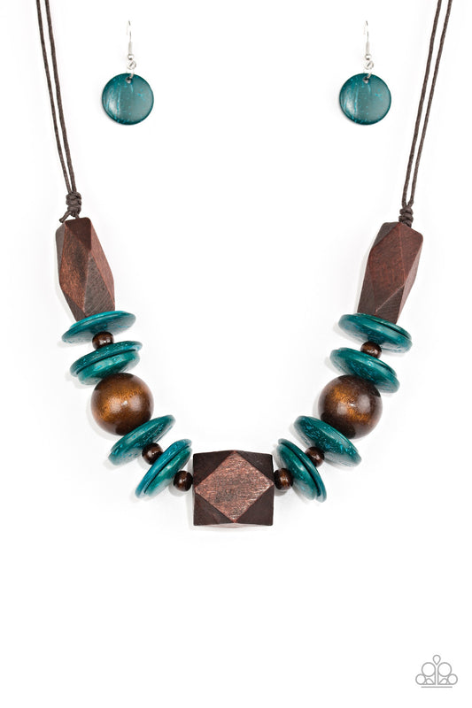 Pacific Paradise - Blue Wood Necklace 075