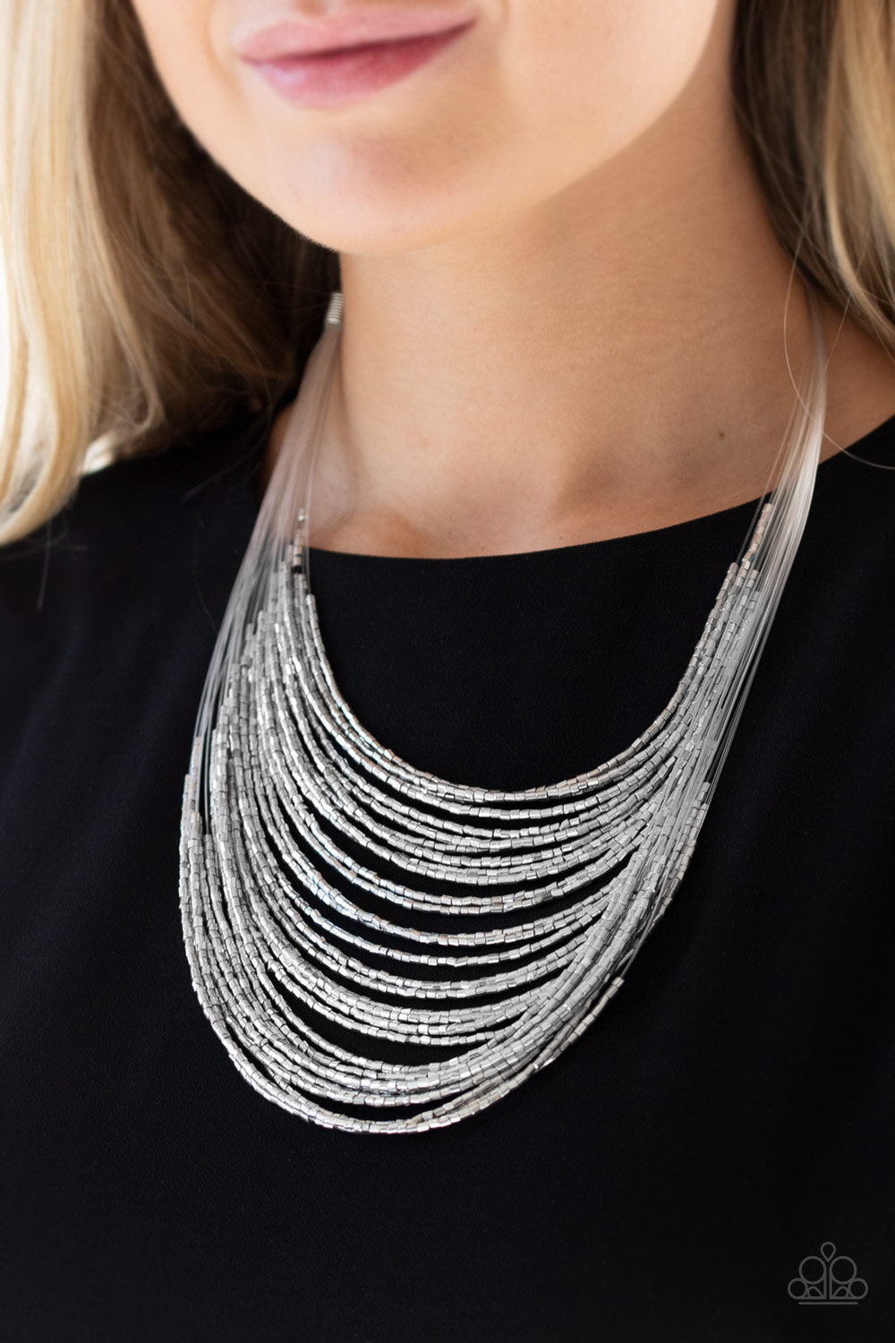 Catwalk Queen - Silver Multi Strand Paparazzi Necklace Earrings Set