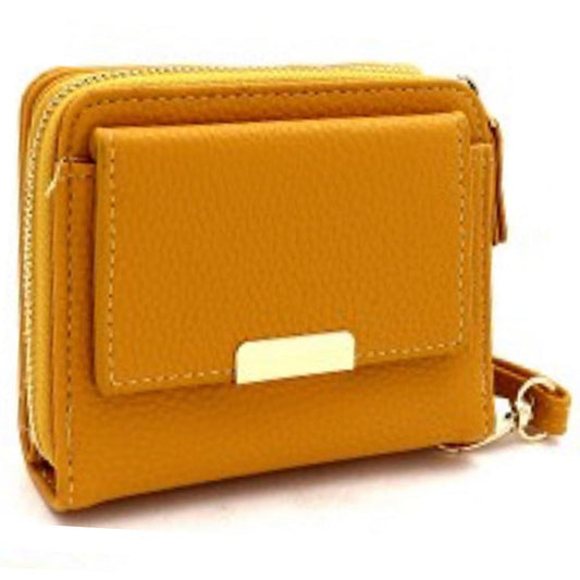 Zipper Compartment Small Bi-Fold Wristlet Wallet Mustard
