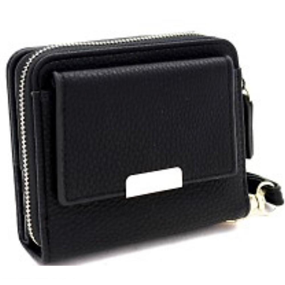 Zipper Compartment Small Bi-Fold Wristlet Wallet Black
