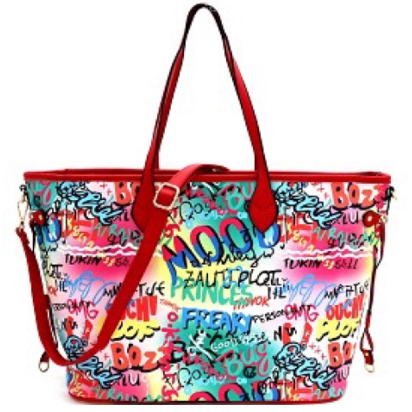 Graffiti Effect Oversized 2-Way Weekender Tote Red Large Shoulder Bag Handbag