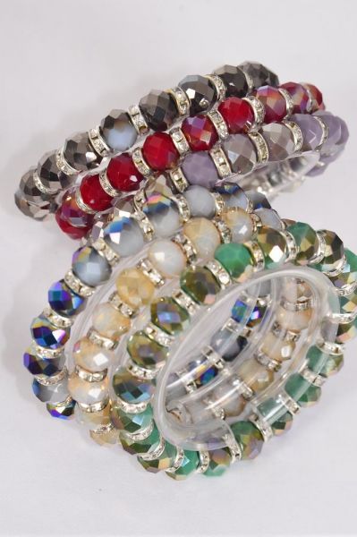Set of 6 - Iridescent 10 mm 2 tone Glass Crystal Rhinestone Bezel Stretch Bracelets 27685