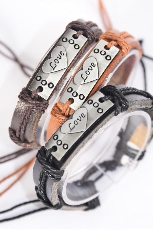 Real Leather Band Heart With Love Words Unisex Bracelet Valentine's Day 25722