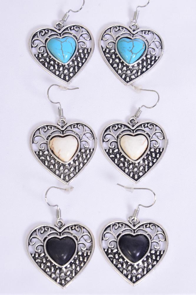 Silver Color Heart Earrings Jewelry 03089