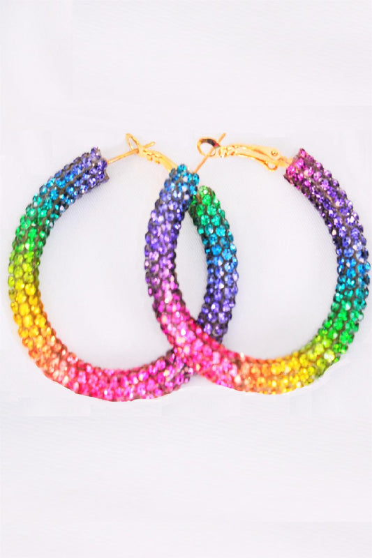 Gradient Rainbow Color Stone Hoop Earrings 00099