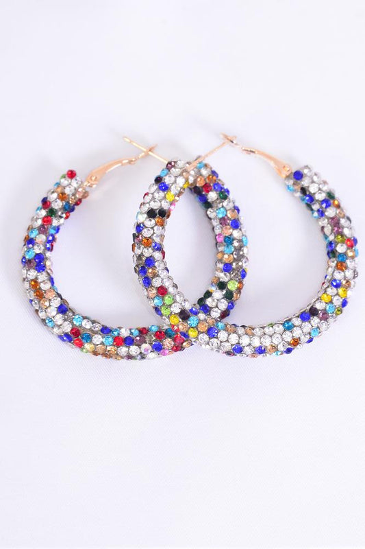 Multi Color Stone Mix Rainbow Hoop Earrings 00110