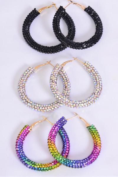 Black Rainbow Iridescent Color 2" Hoop Earrings 00116