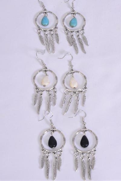 Antique Dream Catcher Semiprecious Stone Earrings 03457