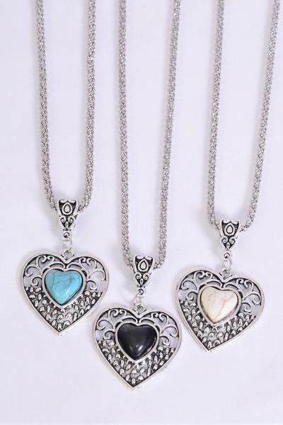 Silver Color Heart with Metal Chain Necklace Valentine Jewelry 70075