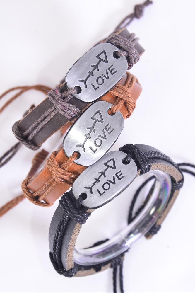 Real Leather Love Fish Bones Adjustable Unisex Valentine Day Bracelet 26043
