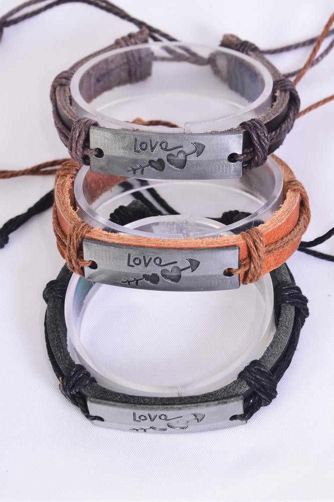 Real Leather Band Love Arrow Hearts Adjustable Unisex Bracelet 27375