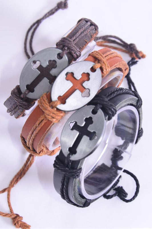 Real Leather Band Cross Bracelet 27360