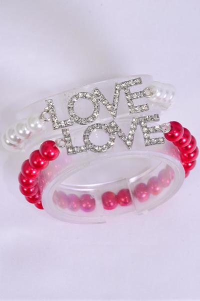 Silver 10 mm Glass Pearl Rhinestone Love Bracelet Valentine's Day 25250
