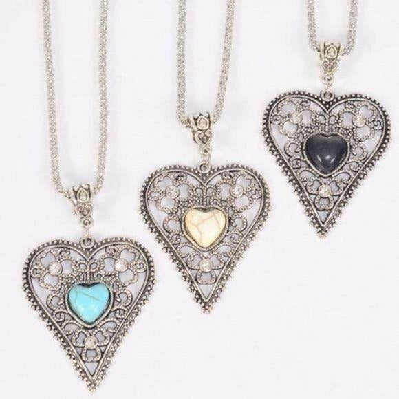 Filigree Heart Semiprecious Stone Necklace 2131