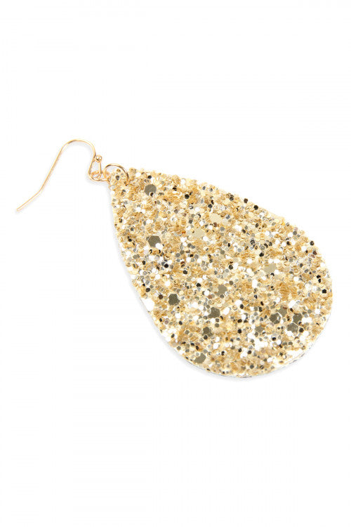 Gold Sequin Glitter Teardrop Earrings