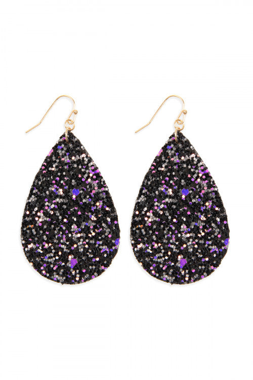 Black with Purple Glitter Sequin Glitter Teardrop Earrings