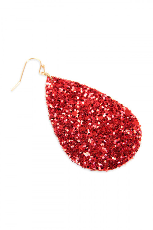 Red Sequin Glitter Teardrop Earrings