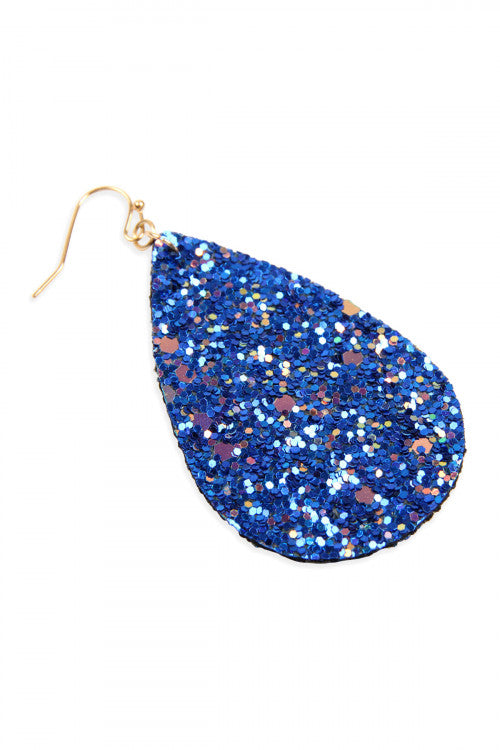 Royal Blue Glitter Sequin Glitter Teardrop Earrings