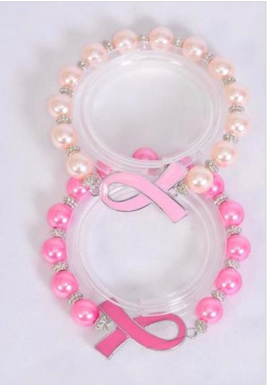 Enamel Pink Ribbon 12 mm Pearl Bracelet 25815