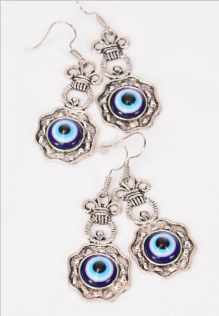 Blue Venetian Glass Hamsa Evil Eye Good luck And Protection Earrings 02928