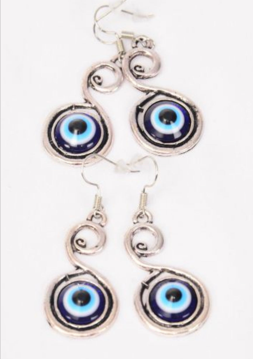 Blue Venetian Glass Hamsa Evil Eye Good luck And Protection Earrings 02918