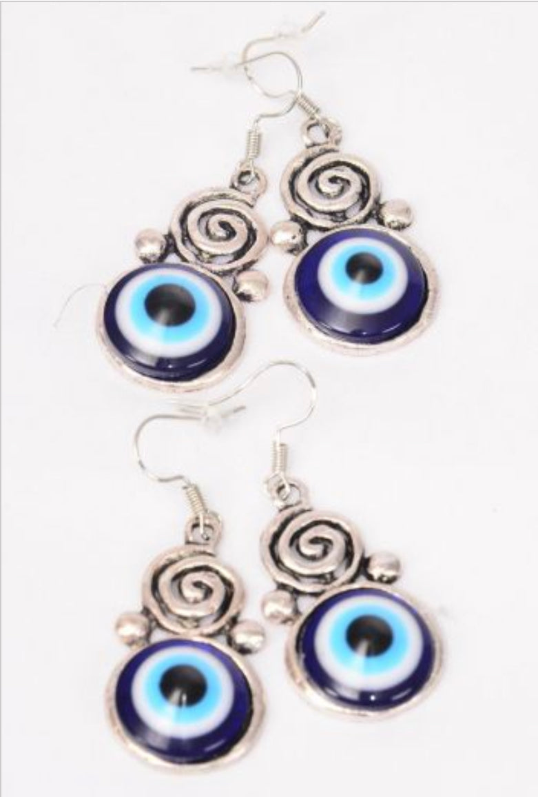 Blue Venetian Glass Hamsa Evil Eye Spiral Good luck and Protection Earrings 02927