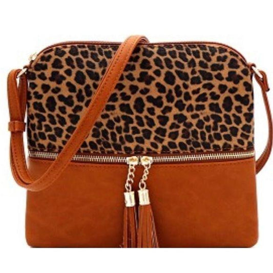 Leopard Print Front Pocket Cross Body Brown Bag