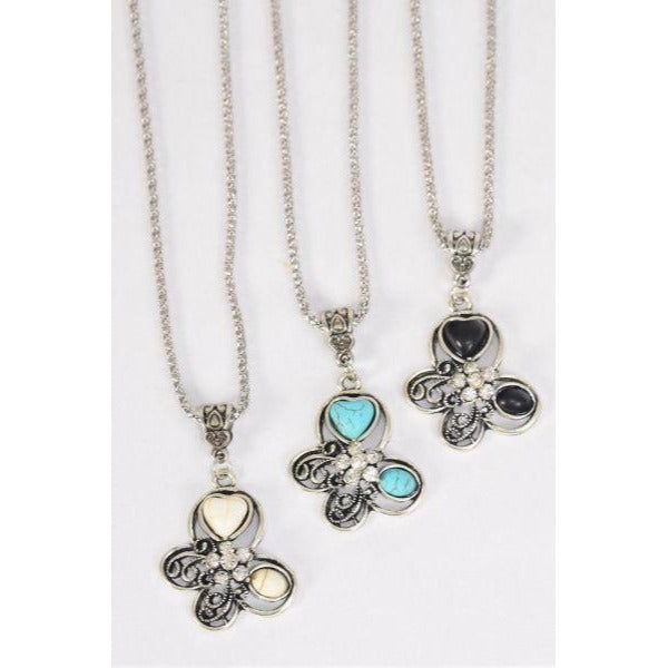 Silver Chain Metal Butterfly Antique Semiprecious Stone 997