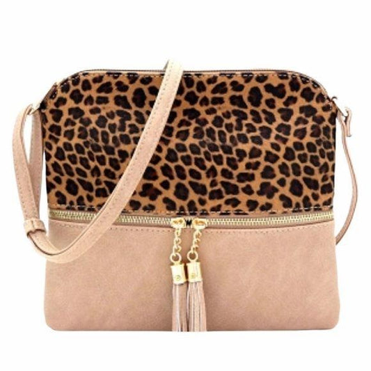 Leopard Print Front Pocket Cross Body Taupe Bag
