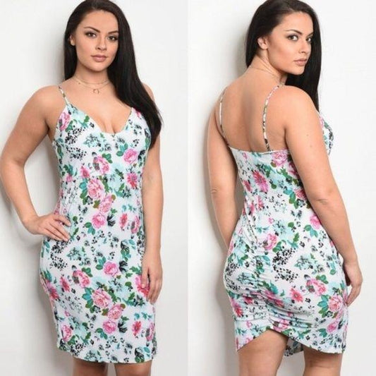 Plus Size Floral Print Sun Spaghetti Strap Dress