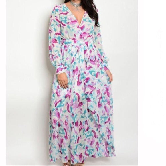 Ladies Women Floral Print Long Maxi Dress 2X