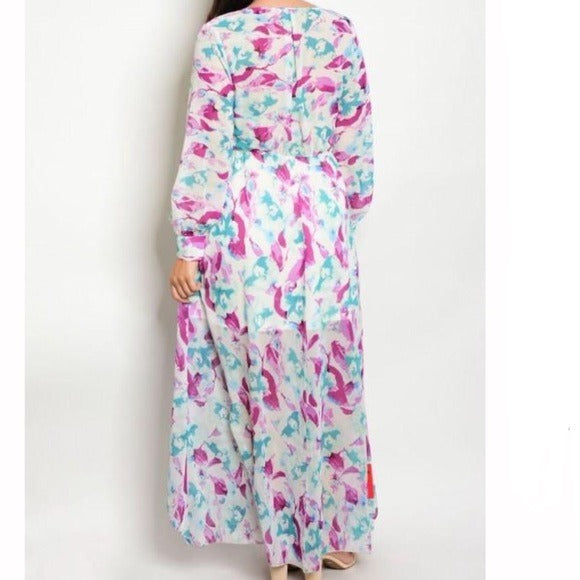 Ladies Women Floral Print Long Maxi Dress 2X