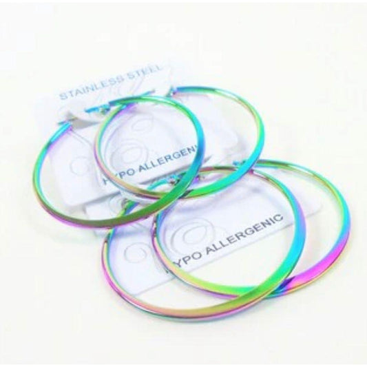 Rainbow Stainless Steel 2" Hoop Earring Round Flat Bottom