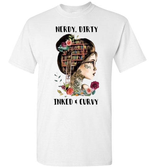 Nerdy Dirty Inked and Curvy Tattoo Lady Tee Shirt Top T-Shirt