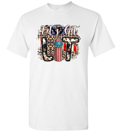 Let's Get Lit Funny Patriotic American USA 4th Of July Tee Shirt Graphic Top