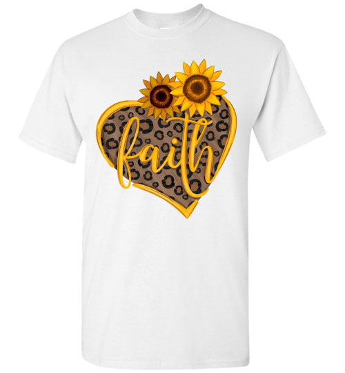 Faith Sunflower Leopard Print Heart Fall Autumn Graphic Tee Shirt Top