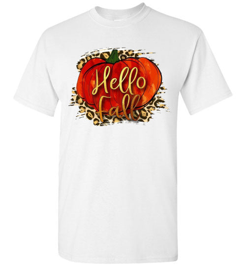 Hello Fall Autumn Pumpkin Graphic Tee Shirt Top