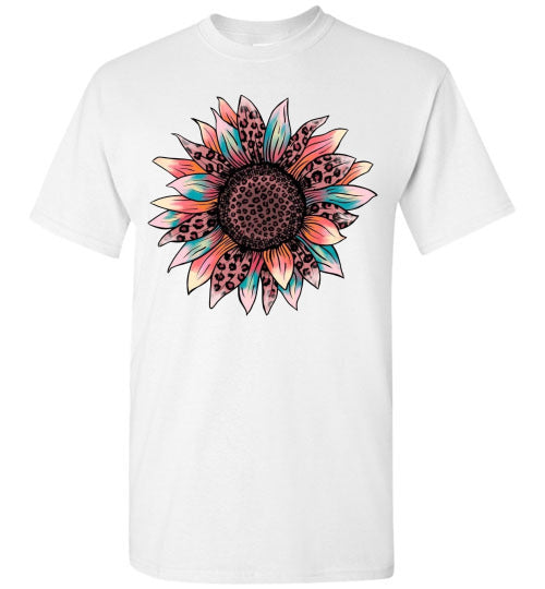 Leopard Sunflower Floral Print Tee Shirt Top