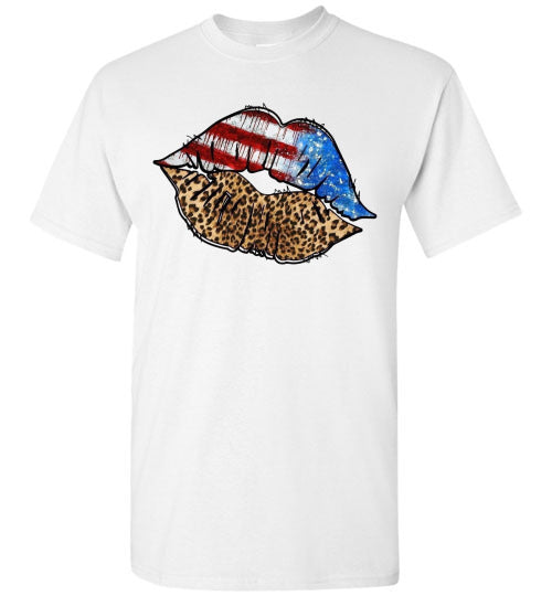 Patriotic USA American Lips Graphic Tee Shirt Top