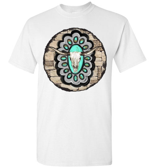 Southwestern Aztec Cow Bull Head Graphic Tee Shirt Top