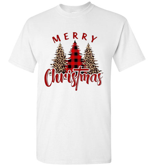 Plaid Leopard Merry Christ!as Tree Top Tee Shirt T-Shirt