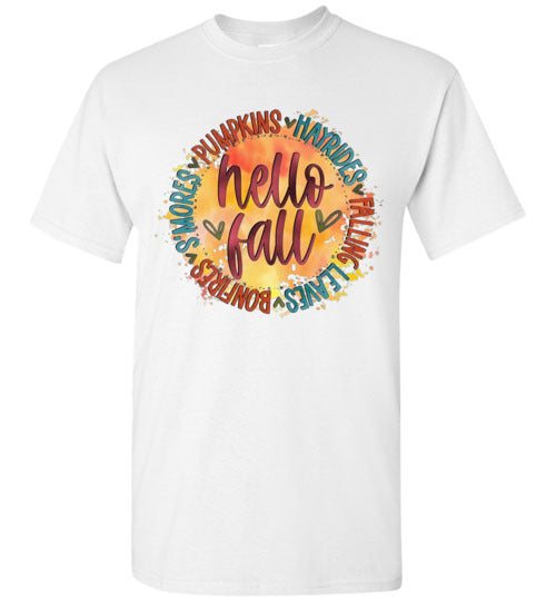 Hello Fall Autumn Graphic Tee Shirt Top