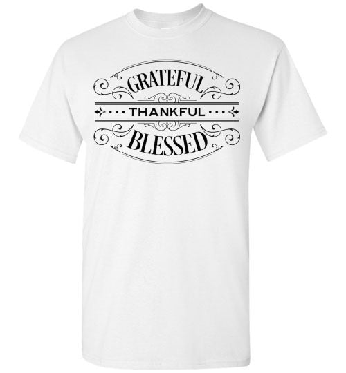 Grateful Thankful Blessed Fall Autumn Thanksgiving Graphic Tee Shirt top