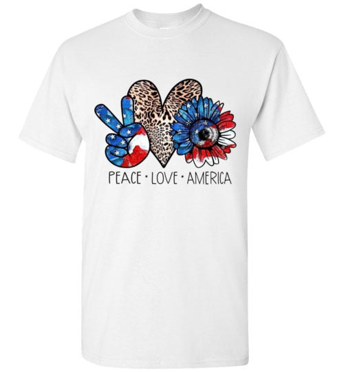 Peace Love America Patriotic American Fourth Of July Graphic Tee Shirt Top