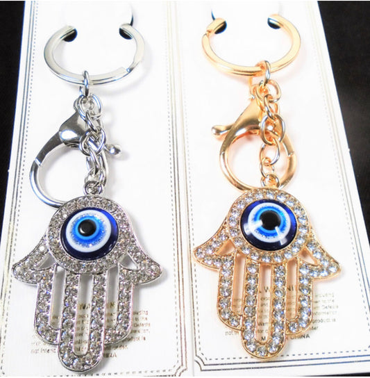Crystal Stone Hamsa Keychain/Clip w/ Eye of Protection