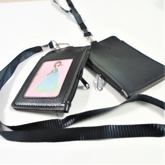 Black ID Card Lanyards Zipper Compartment