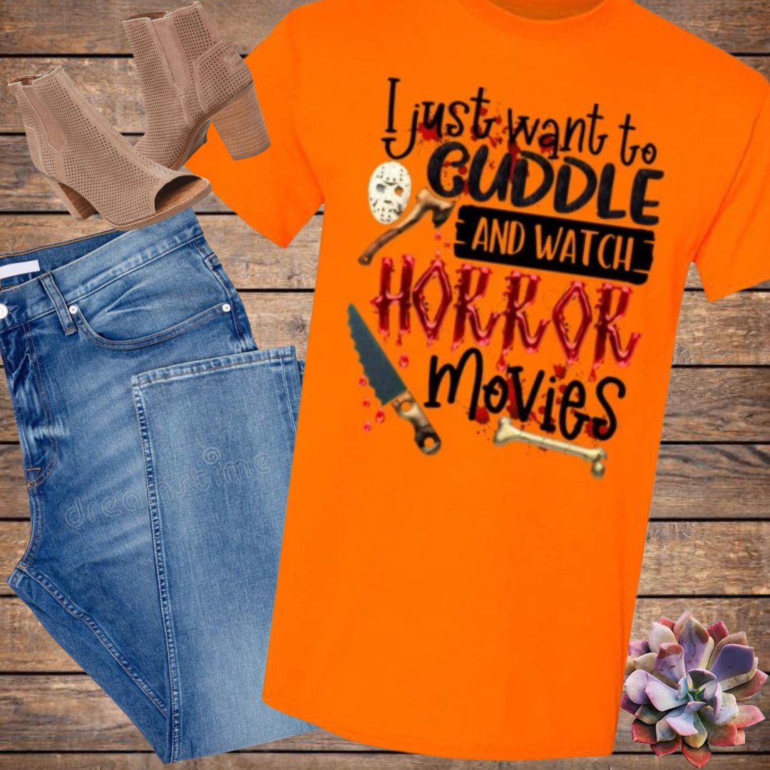 Cuddle and Watch Horror Movies Graphic Tee Shirt Top