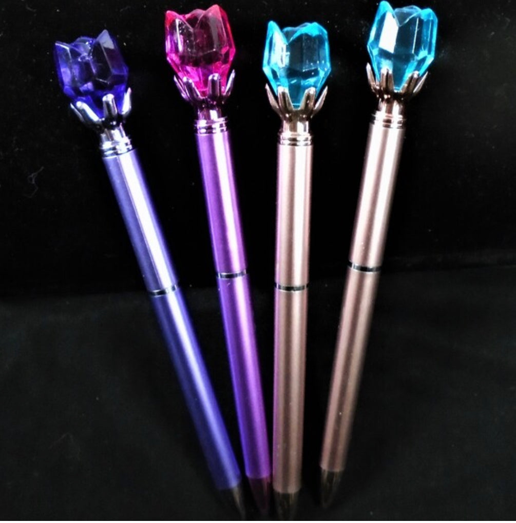 High Quality Metallic Twist Pen w/ Acrylic Rose Top