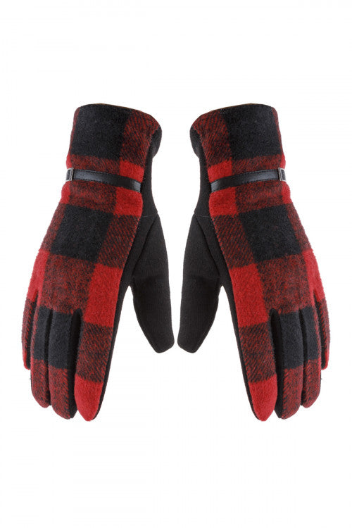 RED BLACK BUFFALO PLAID STRAP SMART TOUCH GLOVES